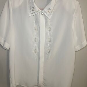 Vtg 90’s Christie & Jill White Sheer Top Sz 14 Embroidered Coquette Cottagecore